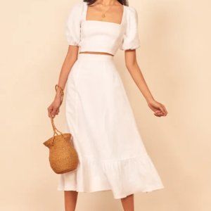 Yucca Linen Two Piece - Puff Sleeve Reformation Skirt and Top